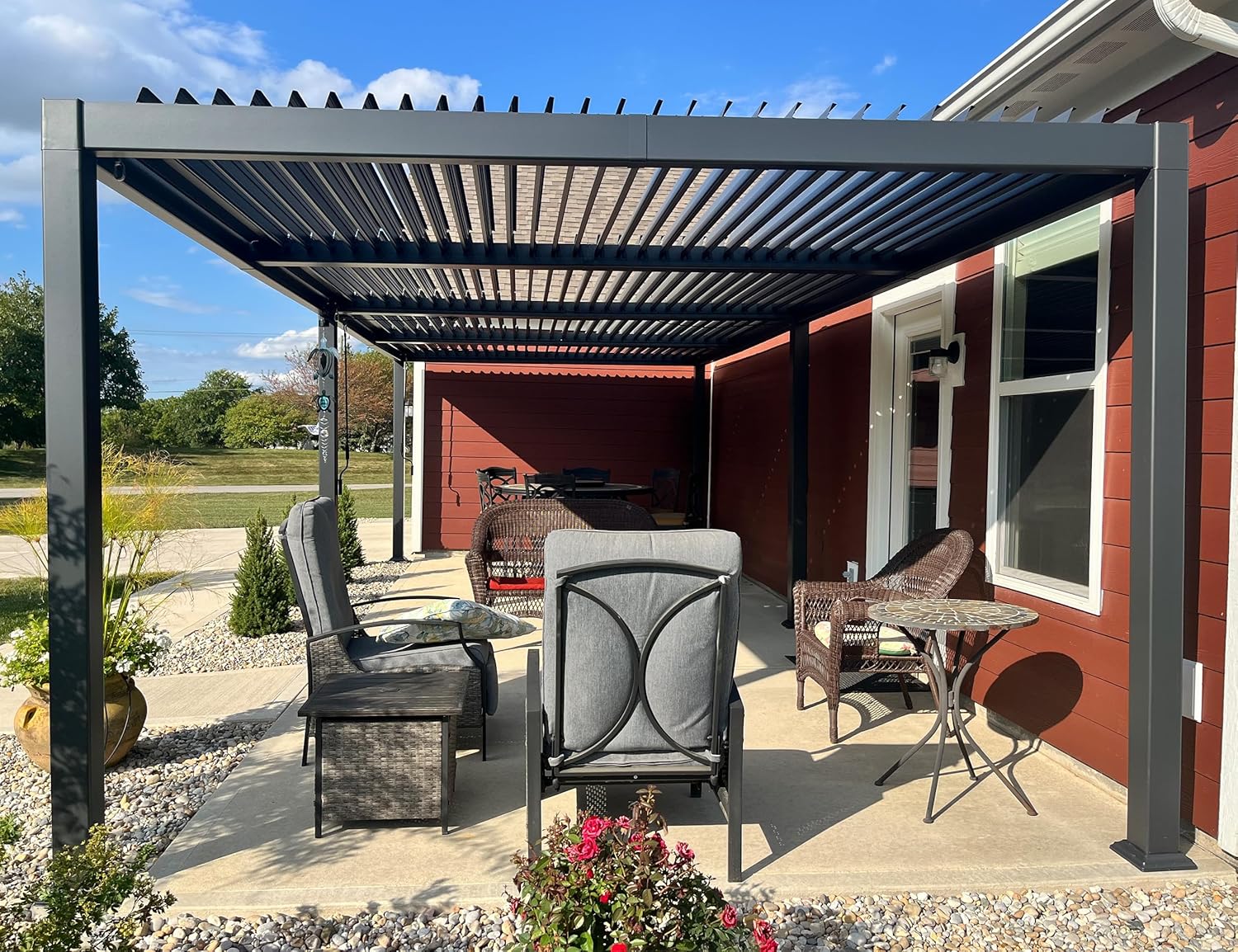 jardinito - Pergola bioclimatique série - 3,5x8,5m - aluminium, lames orientables, jardin, terrasse, gris