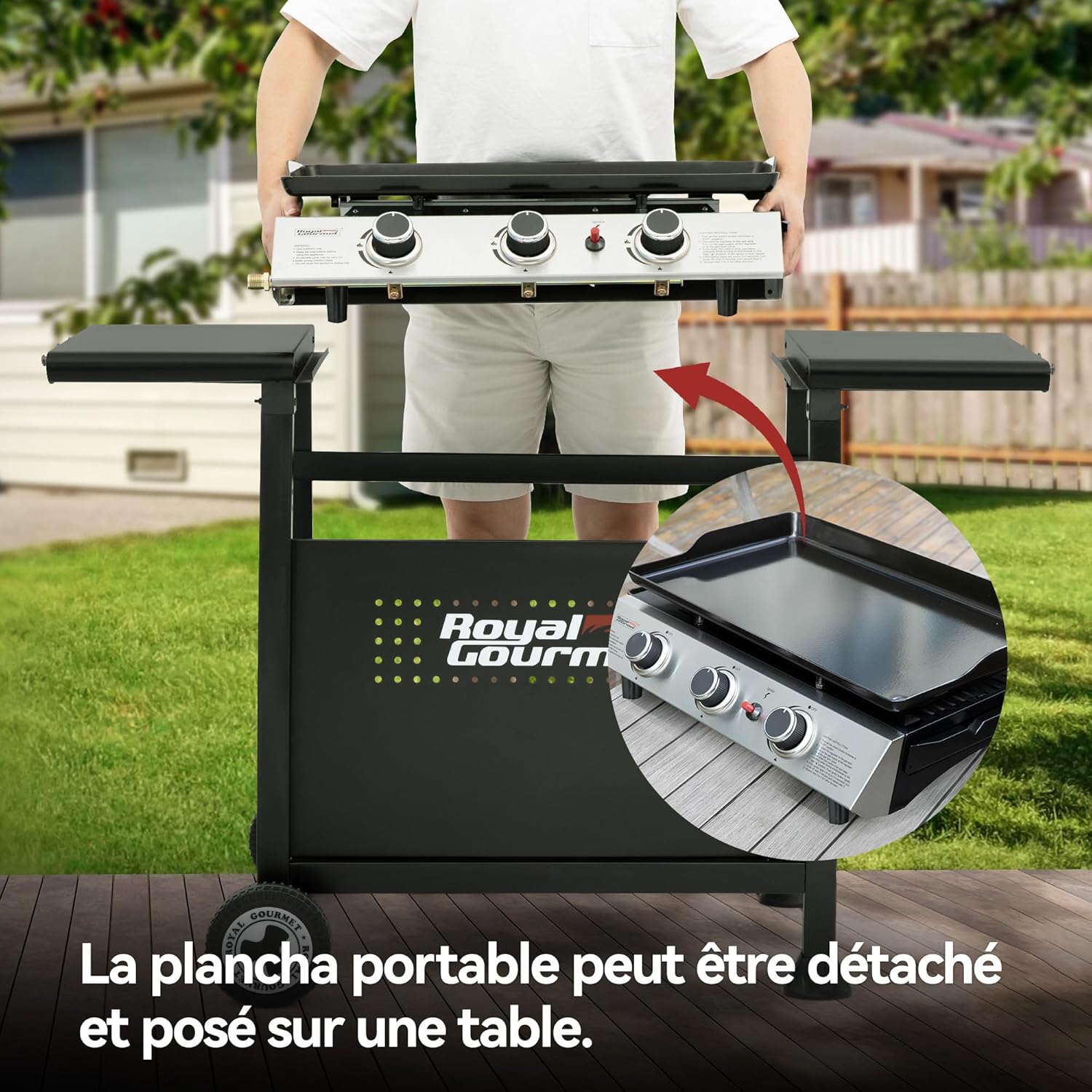 jardinito - Plancha sur chariot 62x35,5cm - 3 brûleurs puissants 7,5kW