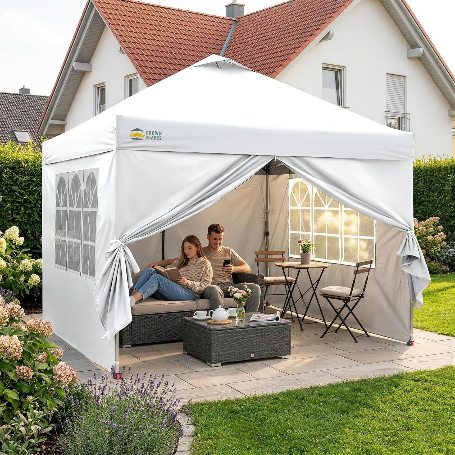 jardinito - Tonnelle Pliante - 3x3m - Imperméable, UPF 50+, 4 parois, sacs, blanc