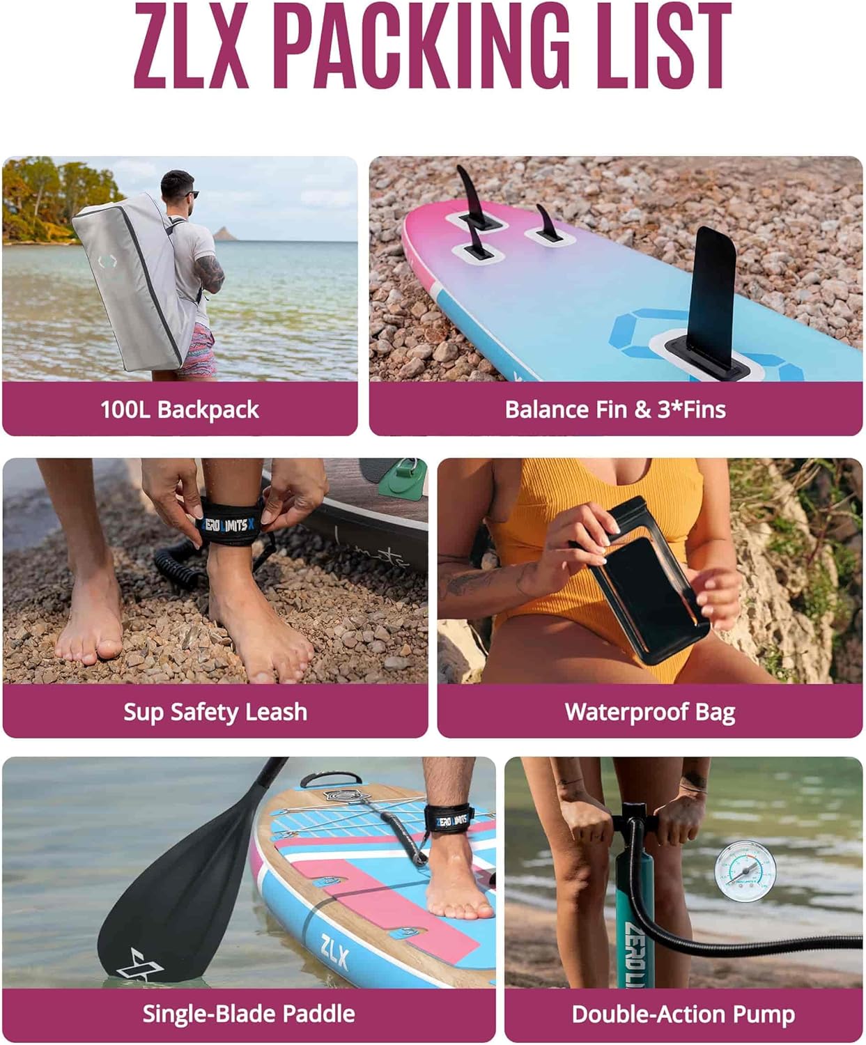 ZLX Paddle Gonflable 350 x 89 cm Extra Large Sup | Planche Stable Antidérapante, Aileron Amélioré, Accessoires Premium, Sac & Pompe Haute Pression, pour Adultes Tous Niveaux avec Siège Gonflable