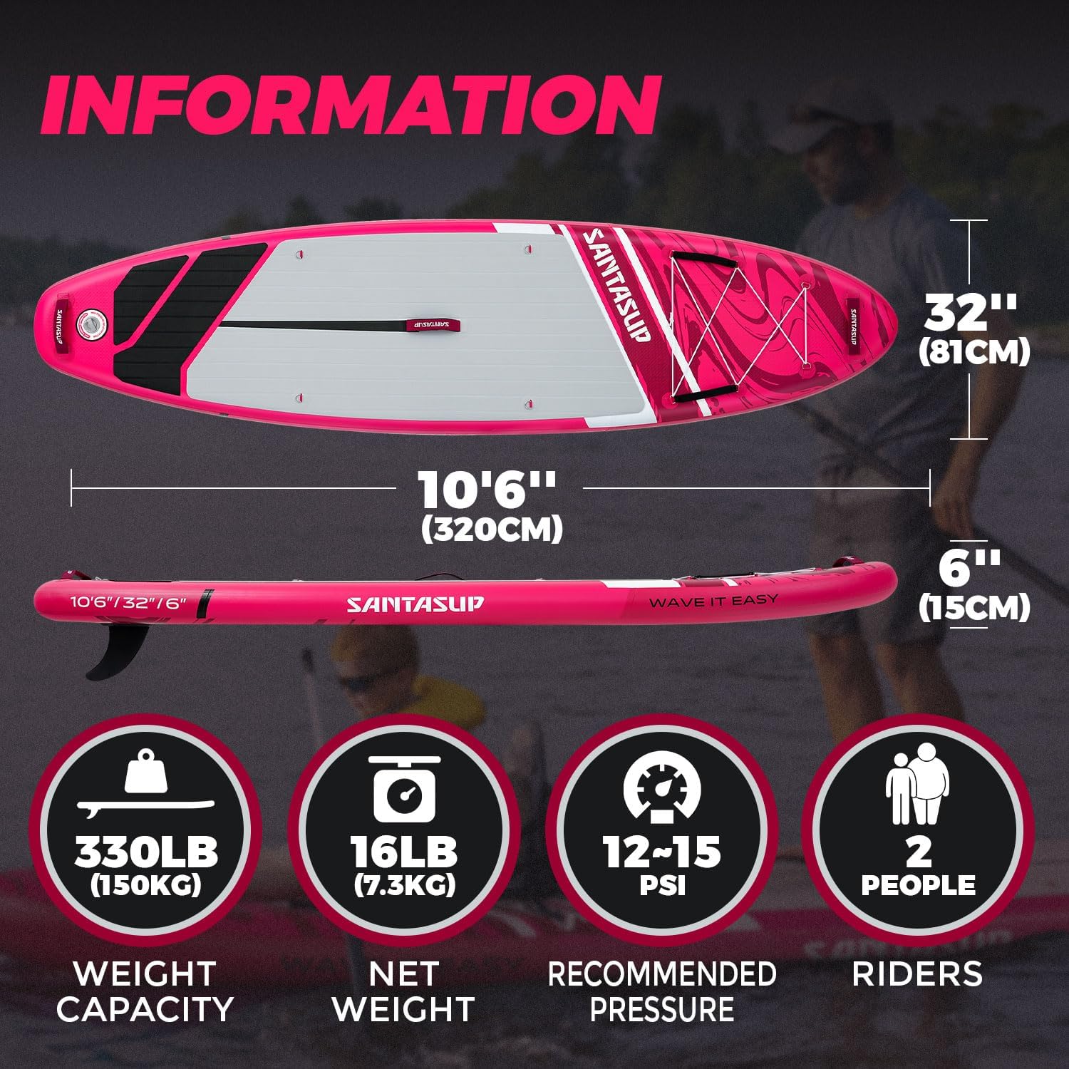 Tableau Gonflable Stand Up Paddle avec Accessoires Sup, Pont EVA antidérapant, Tableau Large 10'6
