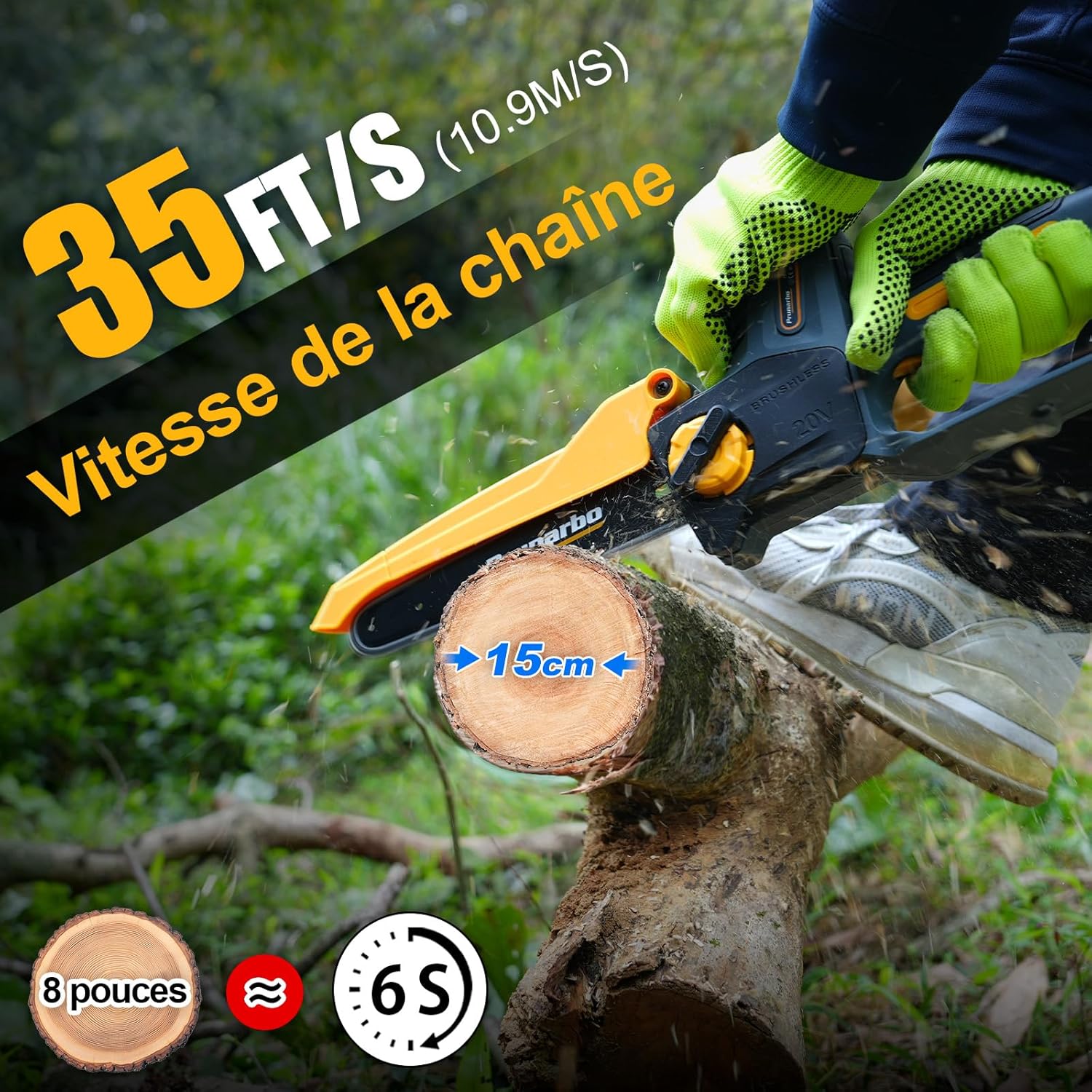 Mini tronçonneuse sur batterie 8 pouces, 800W, 2x4.0Ah, Brushless PR-E8