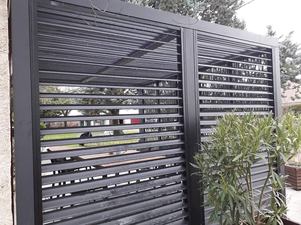 Habrita - Foresta série PER 36M30V BI - 3,6x3m - alu, panneaux moucharabieh, lames mobiles, gris - PER 36M30V BI