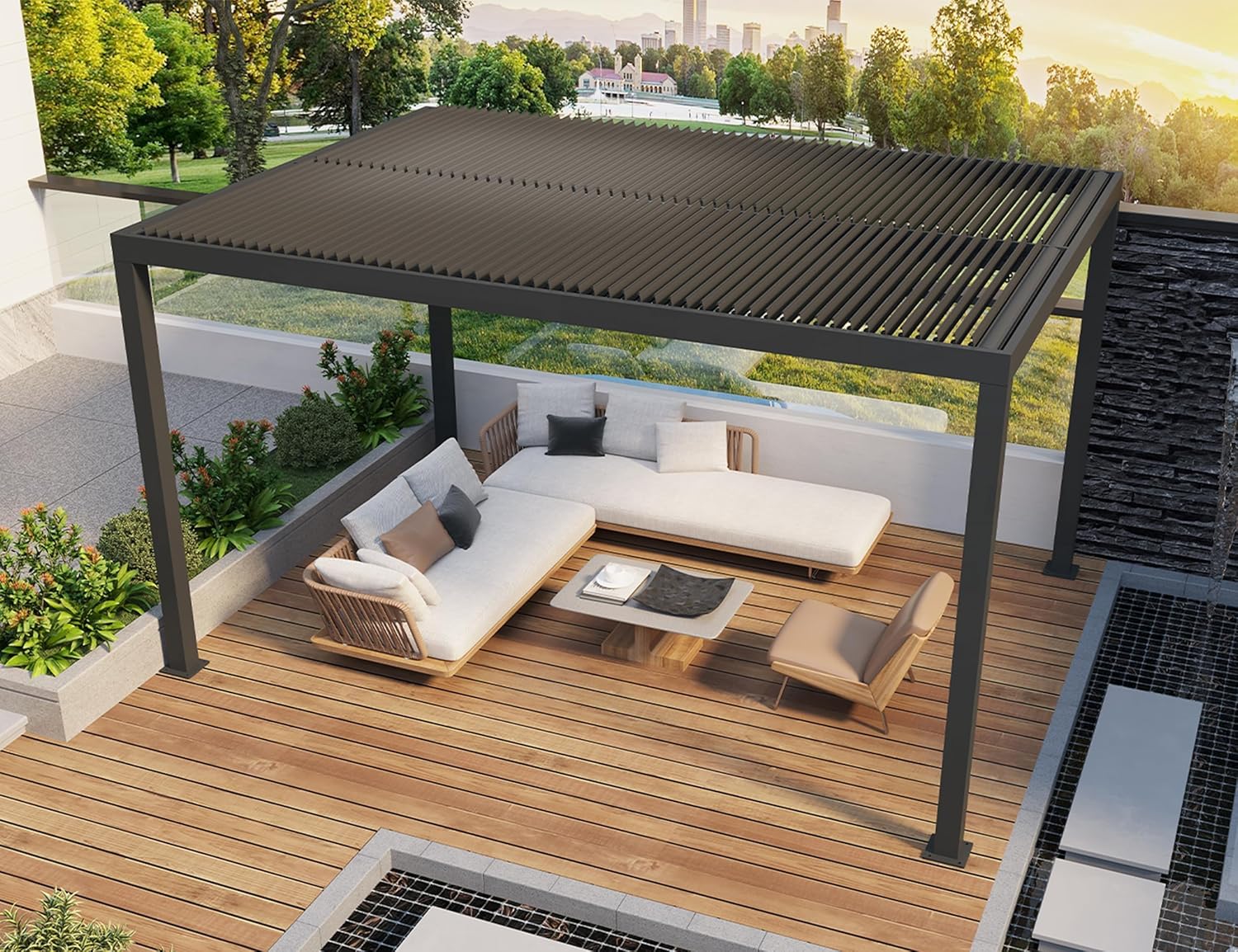 jardinito - pergola bioclimatique - 4,6x3,3 m - lames orientables, aluminium