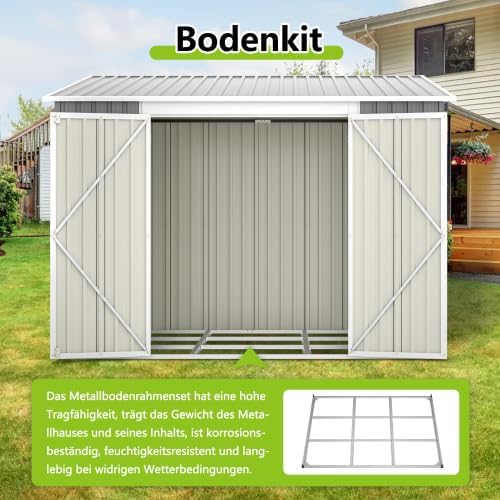 Abri de jardin métal - 1,8x2,4m - double porte, serrure, sol, étanche