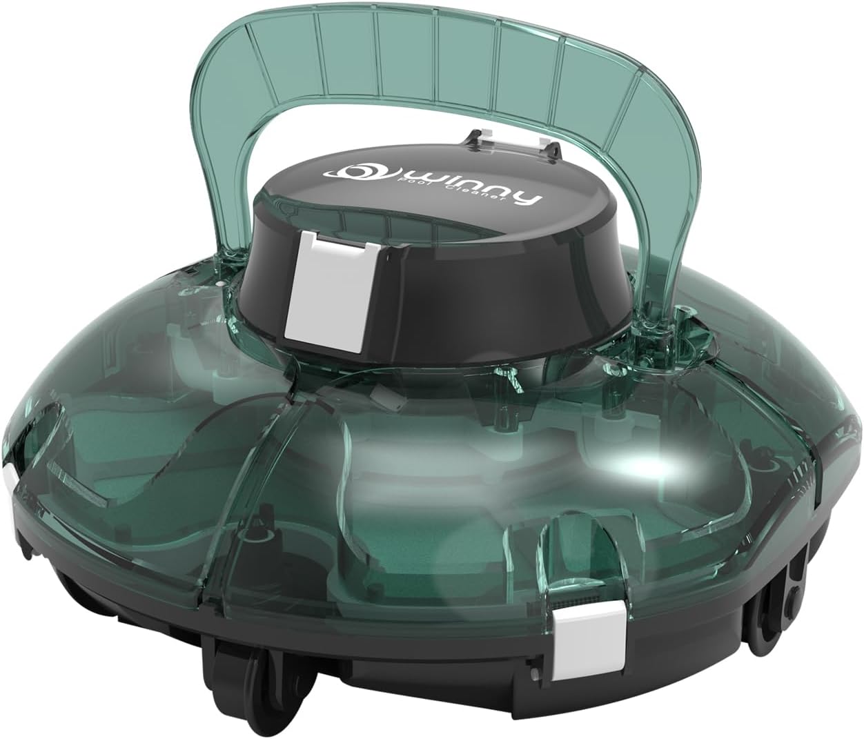 jardinito Winny 200 Robot Piscine, Aspirateur Piscine Sans Fil Avec Batterie, Autonomie 75 Min pour Piscines Hors-Sol 60m², Double Filtration,Stationnement Automatique(Transparent Vert Blanc)