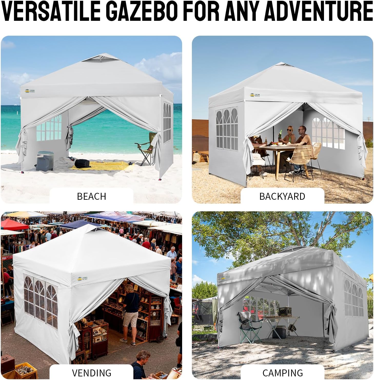 jardinito - Tonnelle Pliante - 3x3m - Imperméable, UPF 50+, 4 parois, sacs, blanc