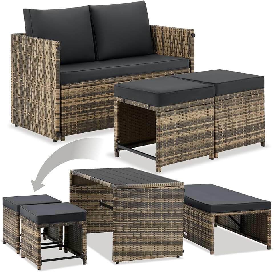 jardinito - Salon de jardin modulable 2en1 4 places - canape exterieur, encastrable, table et chaises