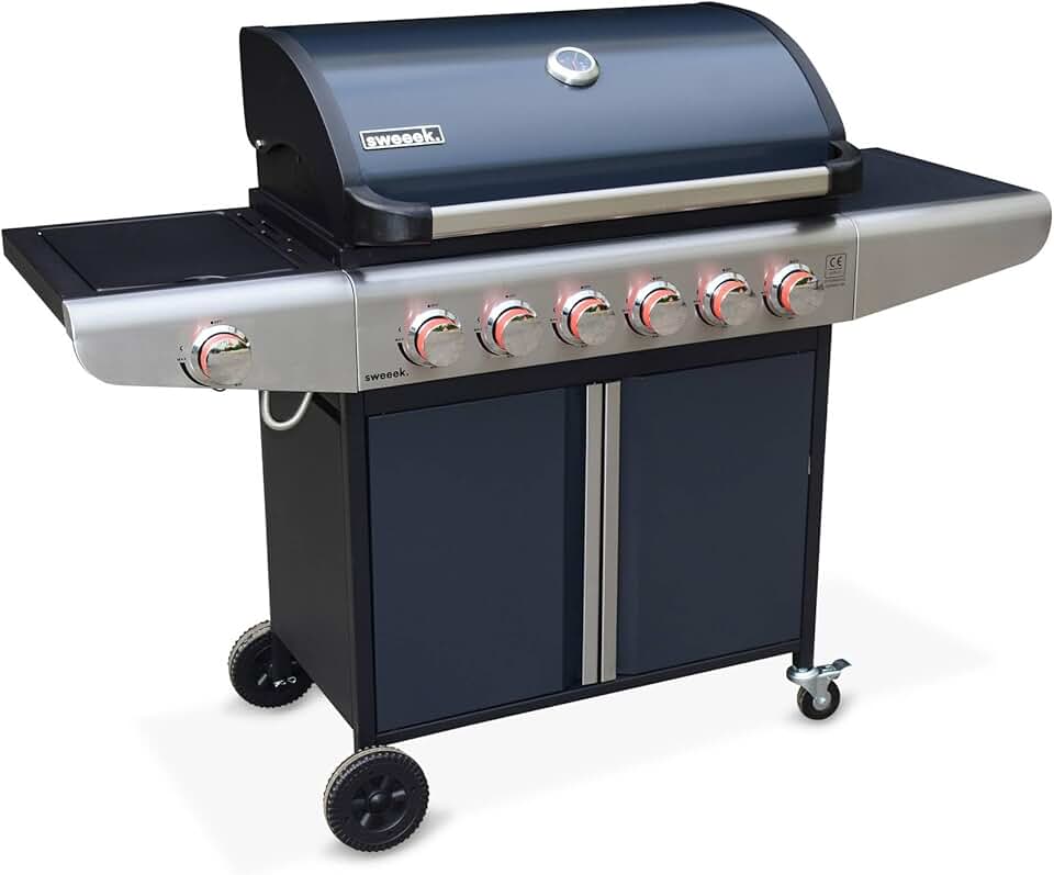 jardinito - Bazin 6 - barbecue gaz 6 brûleurs, roues, rangement