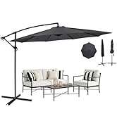 jardinito Parasol Déporté Inclinable 3x3M avec Manivelle, Pied Housse, Anti-UV UPF50+, Grand Para...
