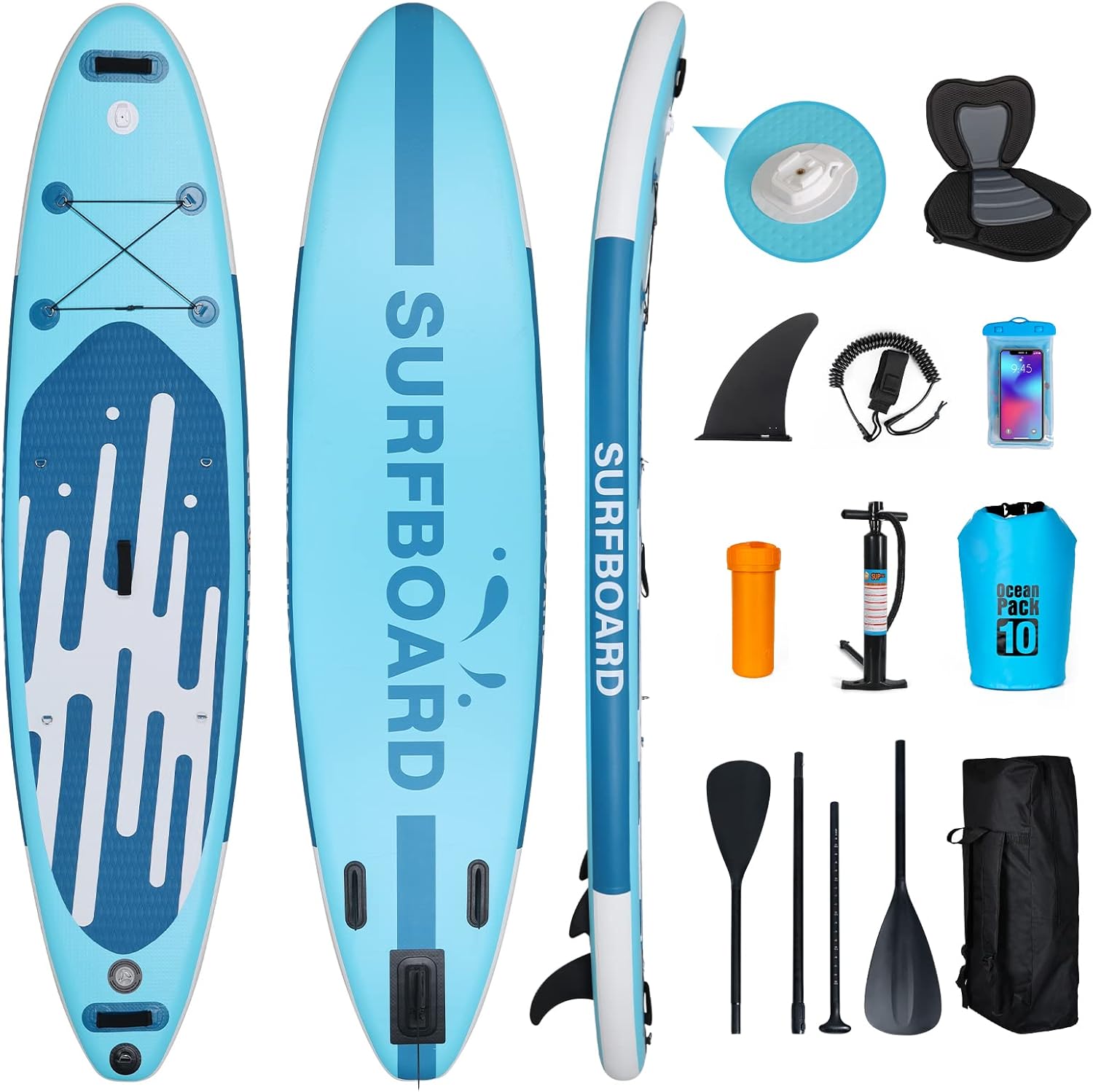 jardinito - Paddle gonflable adulte - 320/335cm - 2 places, siège kayak, pagaie alu, support caméra, jusqu'à 150kg