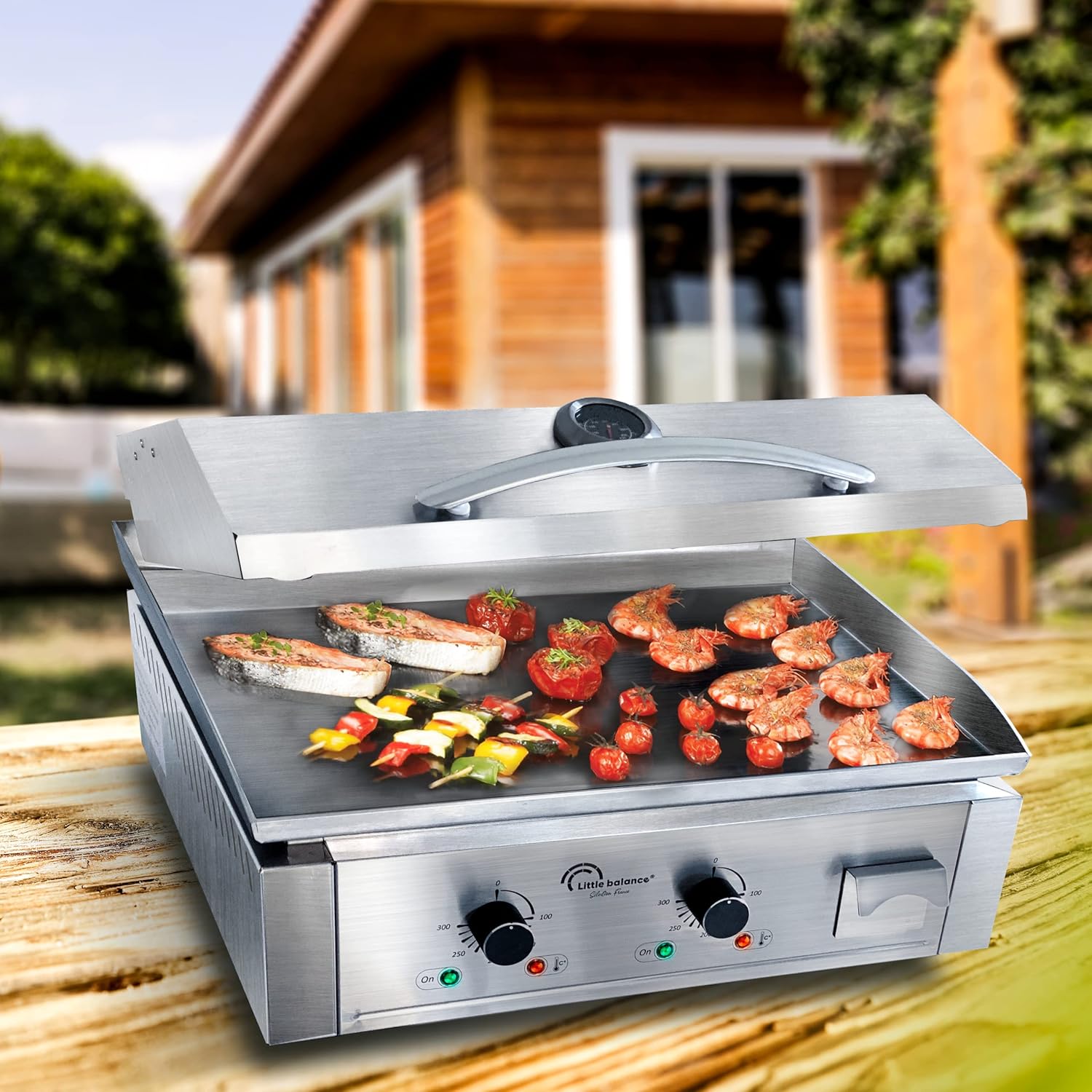 jardinito - Aquitaine Pro Plus - plancha inox 2 zones, couvercle, 3500W - 8473