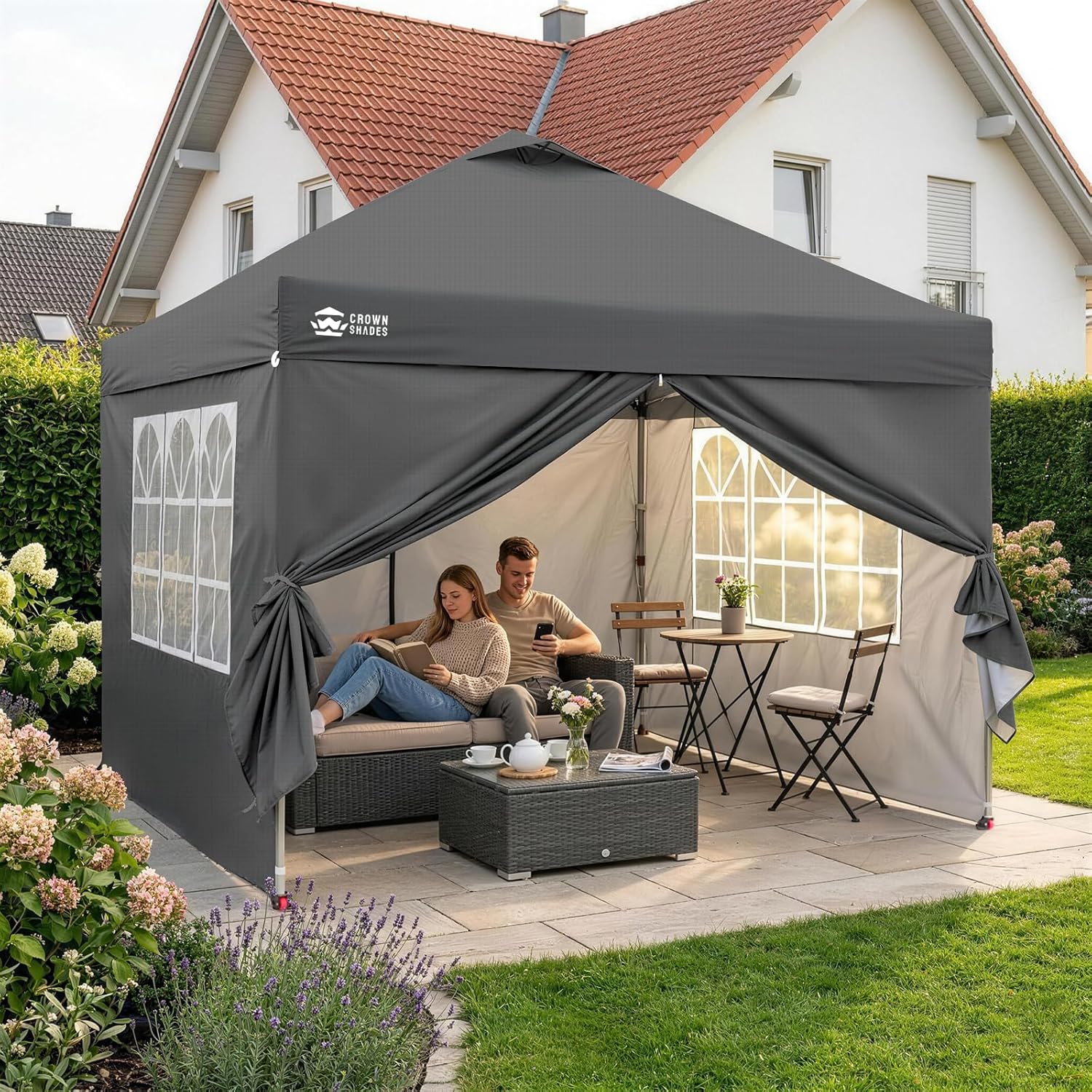 jardinito Tonnelle Pliante 3x3 Imperméable, Barnum Pliant de Jardin Exterieur, Pop-Up Gazebo avec Sac de Rangement, UPF 50+, avec 4 Parois Latérales Amovible, 4 Sac de Sable, Gris