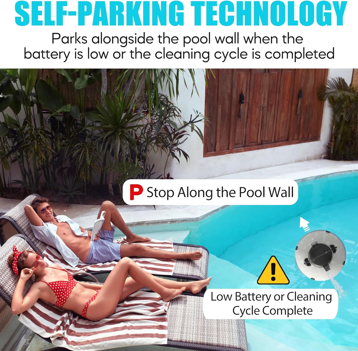 Robot aspirateur piscine - sans fil - 120 min autonomie, 1000 pi2, autoparking