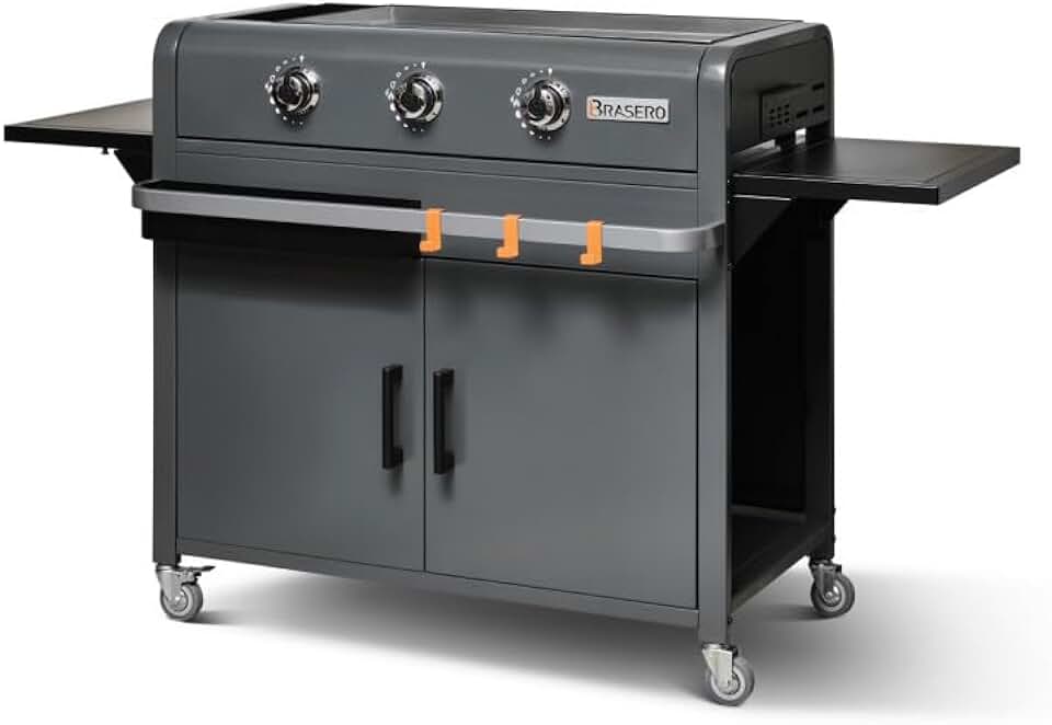 jardinito - Plancha Lola sur chariot - 68,5x35,5 cm - 3 feux gaz, récupérateur graisse, 12 convives, 7,2 kW