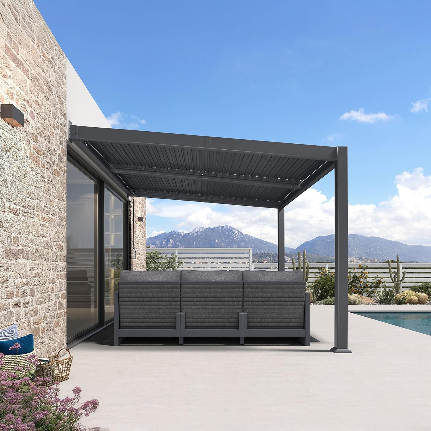 jardinito - Pergola adossée 3x3.65m aluminium lames orientables durable