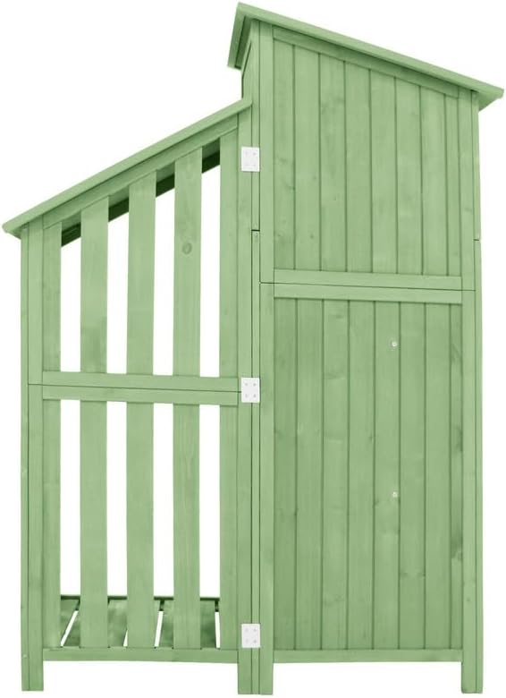 Abri de Jardin en Bois 124x46x174cm,Rangement Outils de Jardin,Cabane de Jardin Extérieur avec Serrure en PVC incliné à loquet,Vert