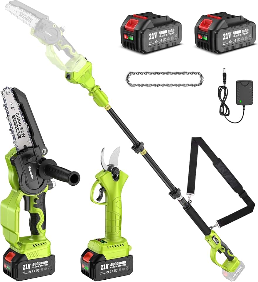 jardinito - élagueuse sur perche 6 pouces, portée 4,6m, 2x4000mAh