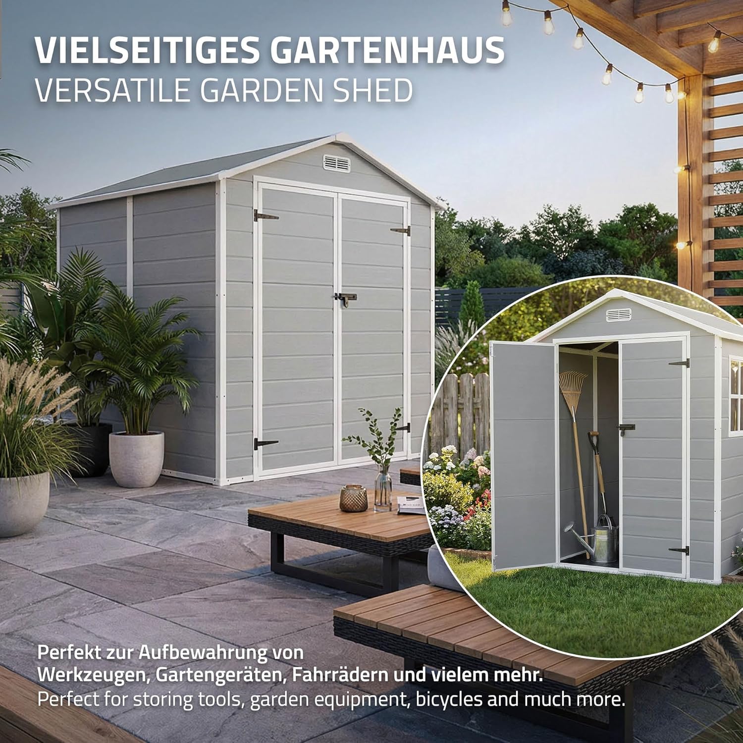 jardinito - abri de jardin résine, 151x182x220 cm, double porte, fenêtre, 5m³