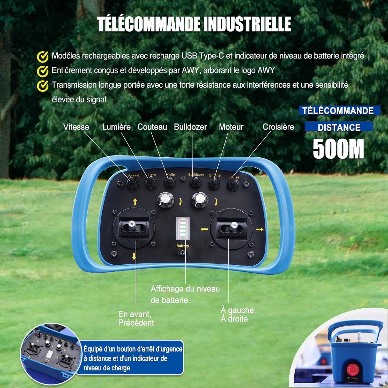 Tondeuse à gazon - 4 roues motrices - hybride électrique/huile, tout-terrain, télécommandée, compact