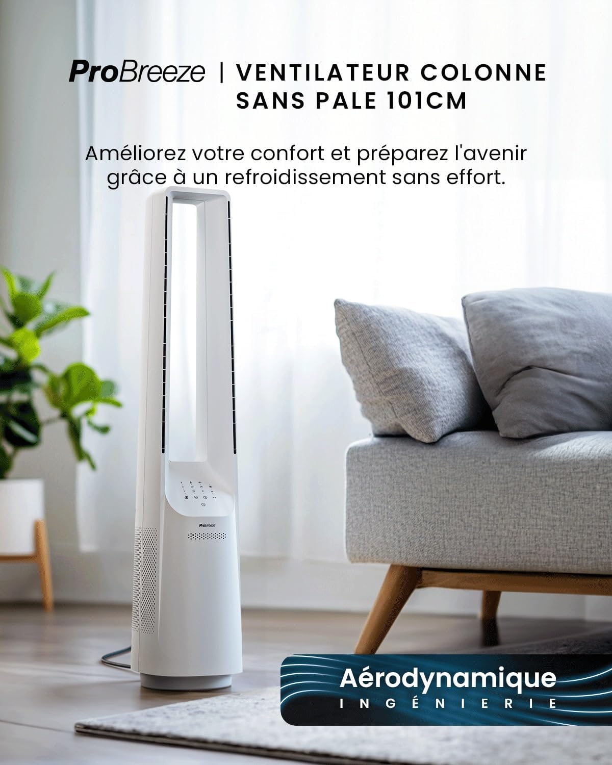 jardinito - Ventilateur Tour WiFi Intelligent 101cm - Silencieux, LED, télécommande, 6 vitesses, oscillation