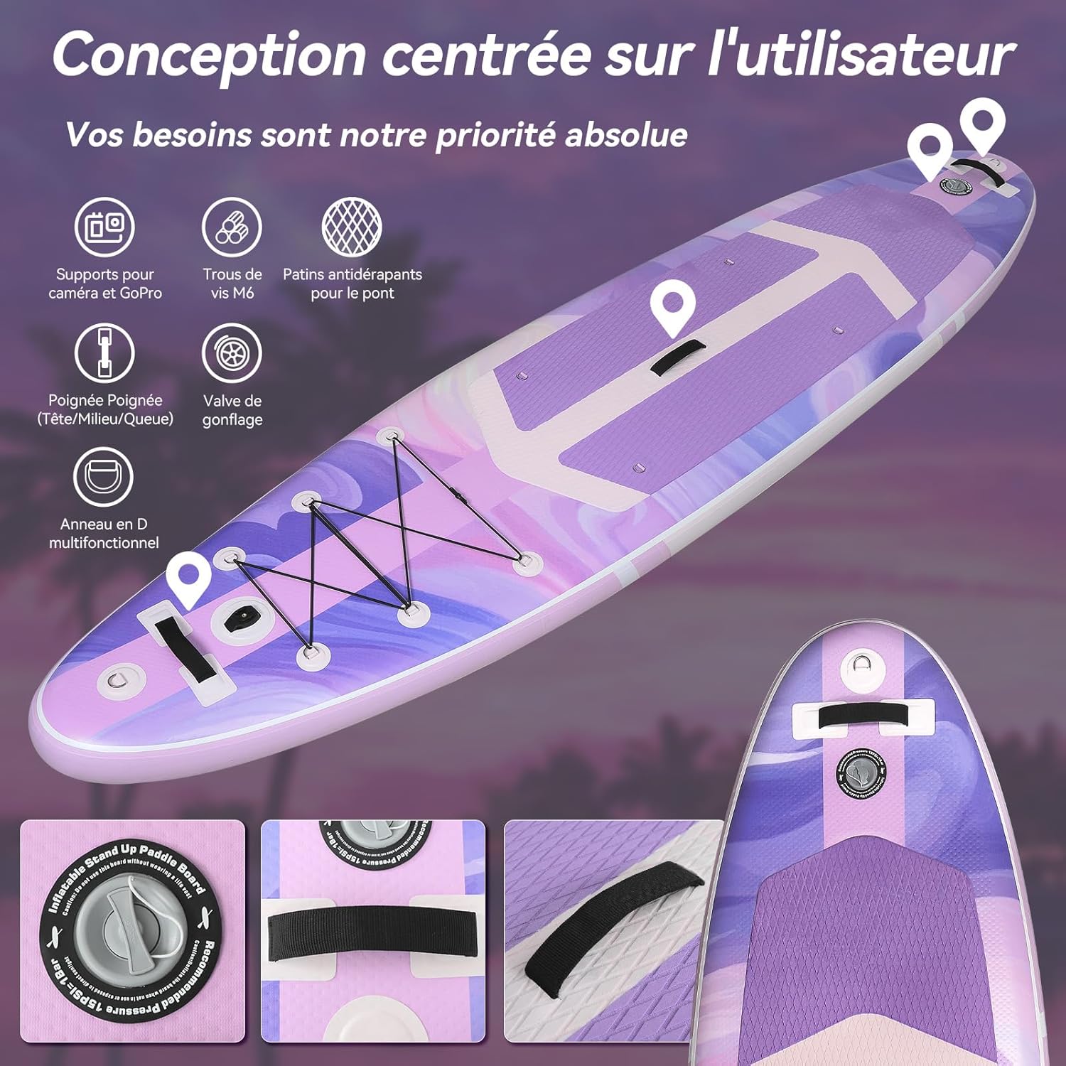 jardinito - Paddle Gonflable Série Adulte - 320/335cm - 2 personnes, siège kayak, pagaie alu, support caméra, jusqu'à 15