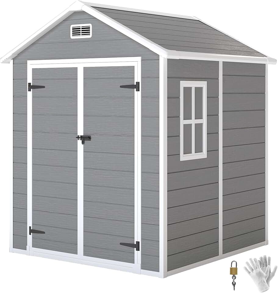 Abri de jardin - jardinito en résine 2,7 m² avec Plancher Structure en Aluminium 182 x 151 x 219 cm, cabane de Jardin cabanon Rangement Outils Portes avec Serrure et clés 3 fenêtre, Gris Global Recycled Standard