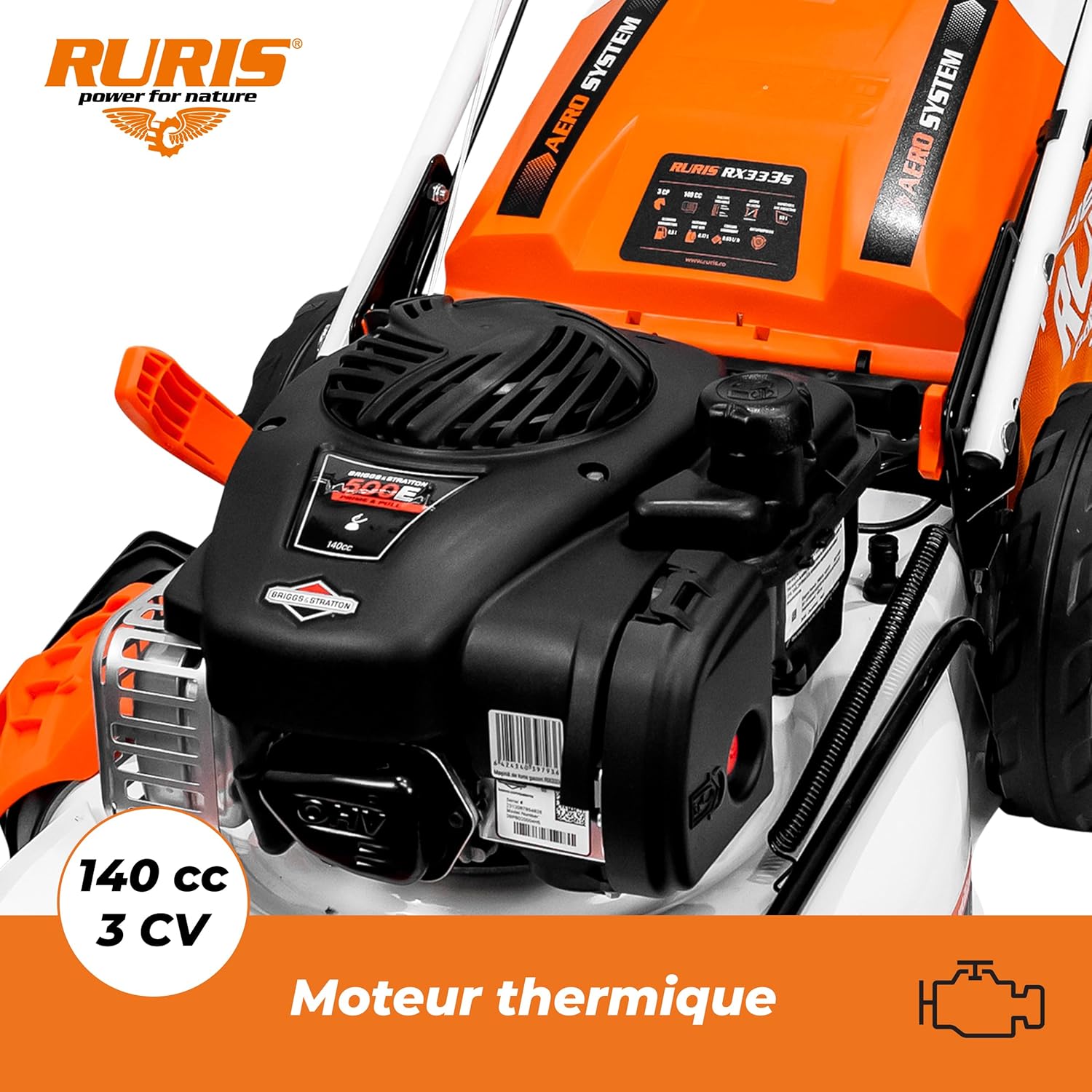RURIS - tondeuse autoportée série RX, 46cm, 65L, 3CH, RX333S