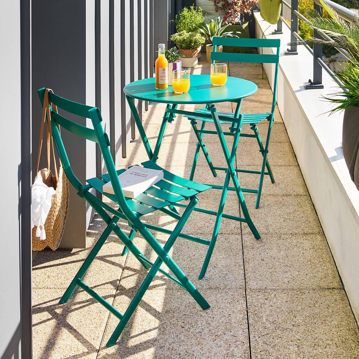 jardinito - Greensboro - Ø60cm - Table ronde pliante acier vert opale