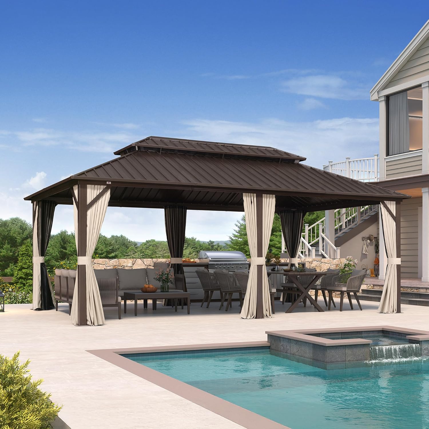 jardinito - Pergola Jardin Double Toit 6x3,65m, alu, moustiquaire