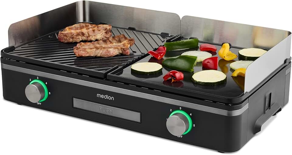 jardinito - gril de table double zone - 2 plaques amovibles, 2400W, IPX4, MD12027
