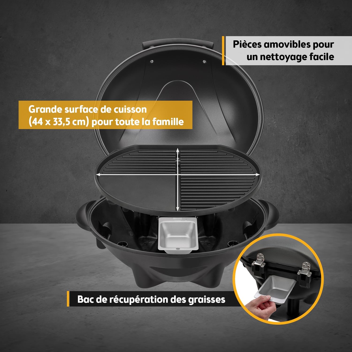 jardinito - Barbecue 2-en-1 pliable 2400W, couvercle, chariot, thermomètre - TZSFA5350-6