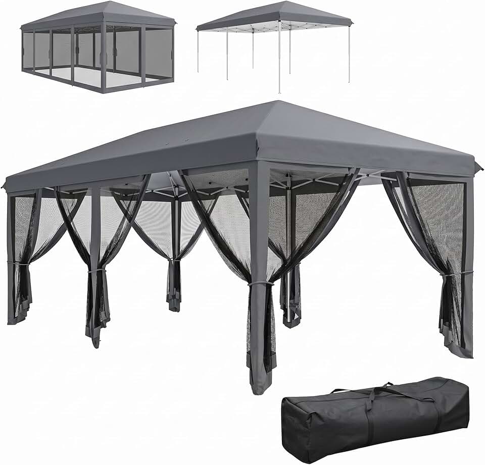 jardinito - Barnum pliant Pop-up - 6x3 m - anti-UV, moustiquaires, sac