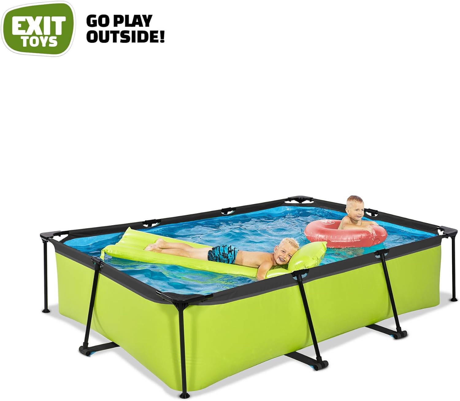 jardinito Piscine Lime - 300x200x65cm - Piscine Hors Sol Rectangulaire avec Pompe Filtrante à Cartouche - Entrée Basse - Idéal pour Les Jeunes Enfants - Cadre Stable - Design Unique - Vert