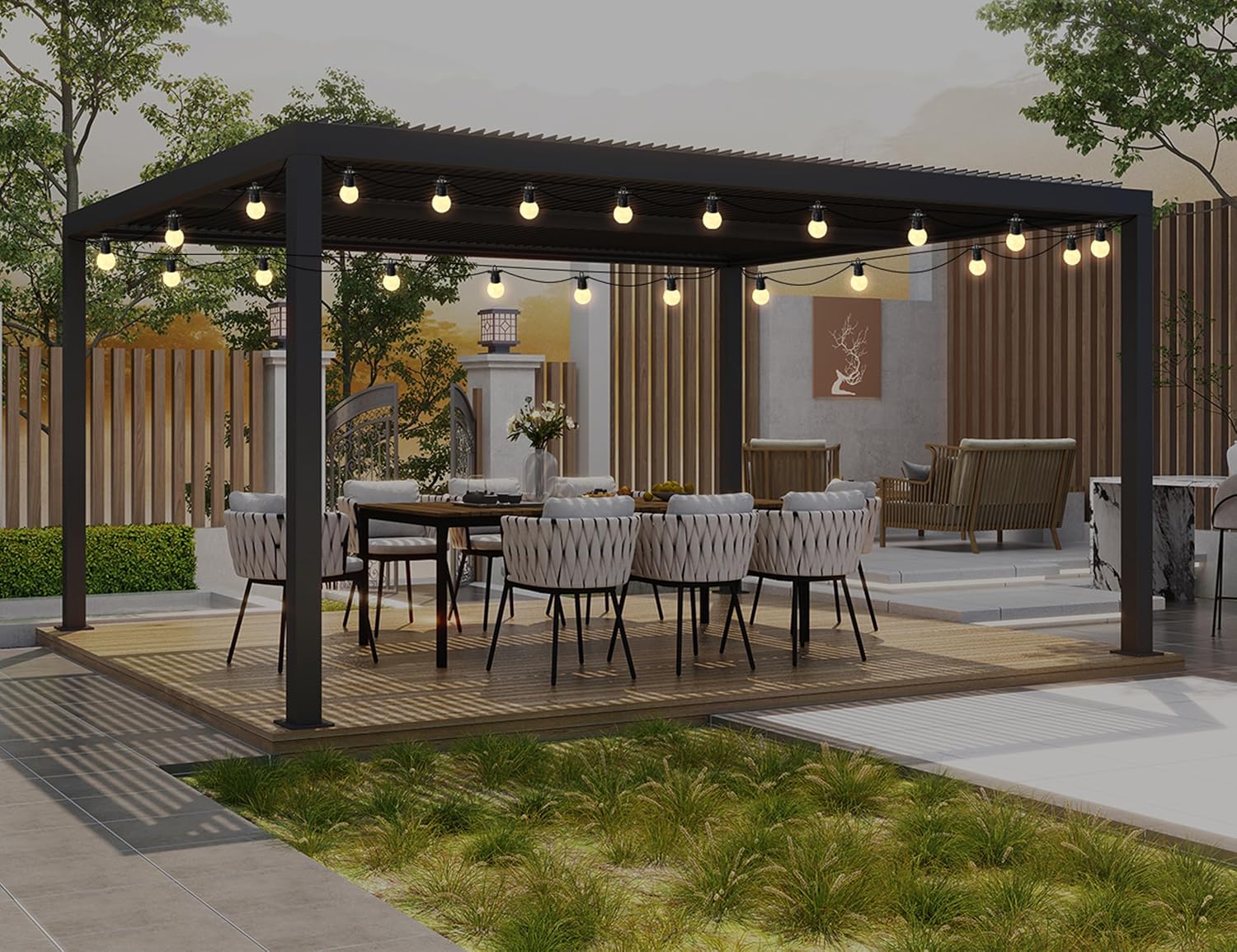 jardinito - Pergola bioclimatique - 4,8x3,68m - lames orientables, éclairage, aluminium, 17,66m²