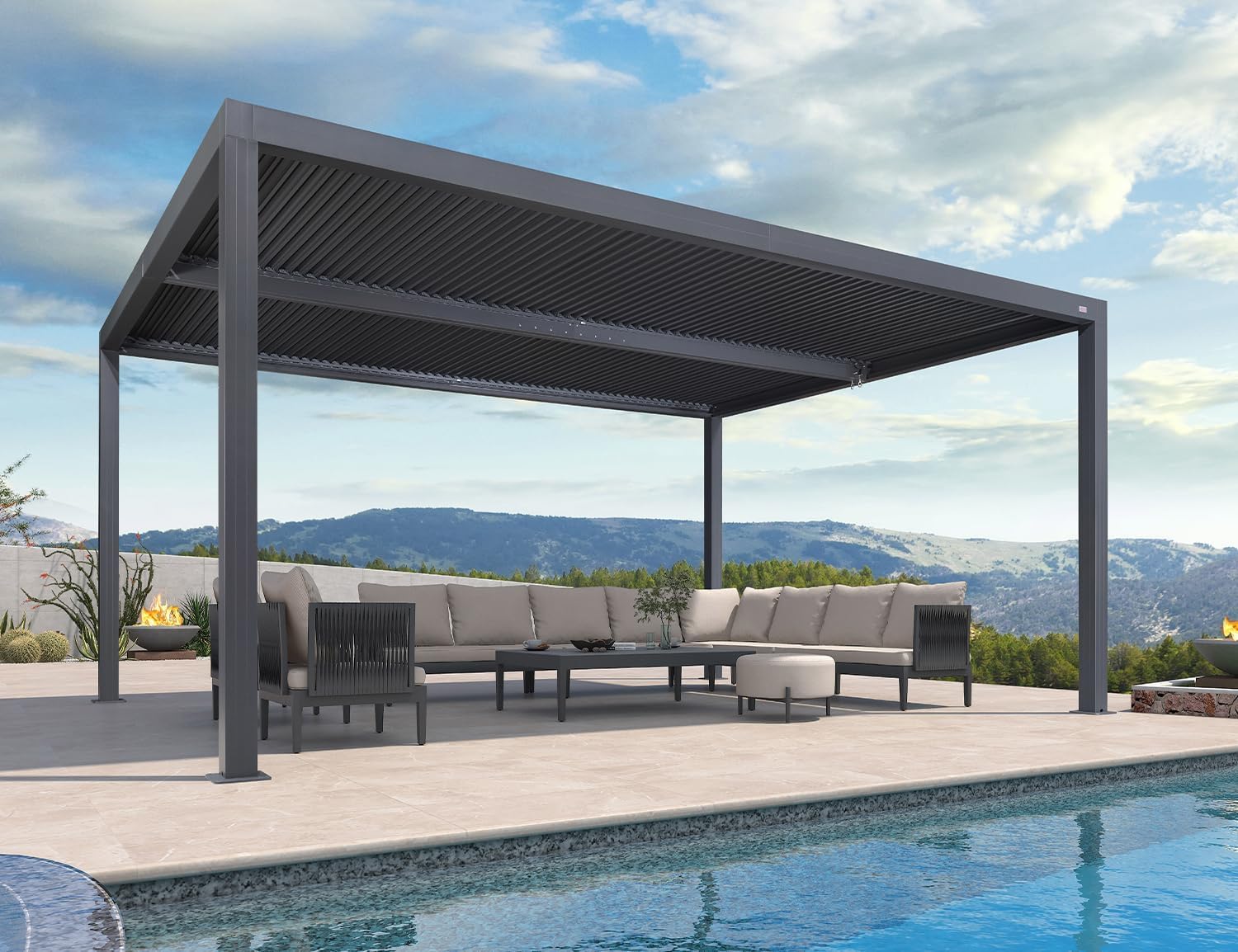 jardinito - Pergola bioclimatique série aluminium - 4,8x3,68m - lames orientables, surface 17,66m²