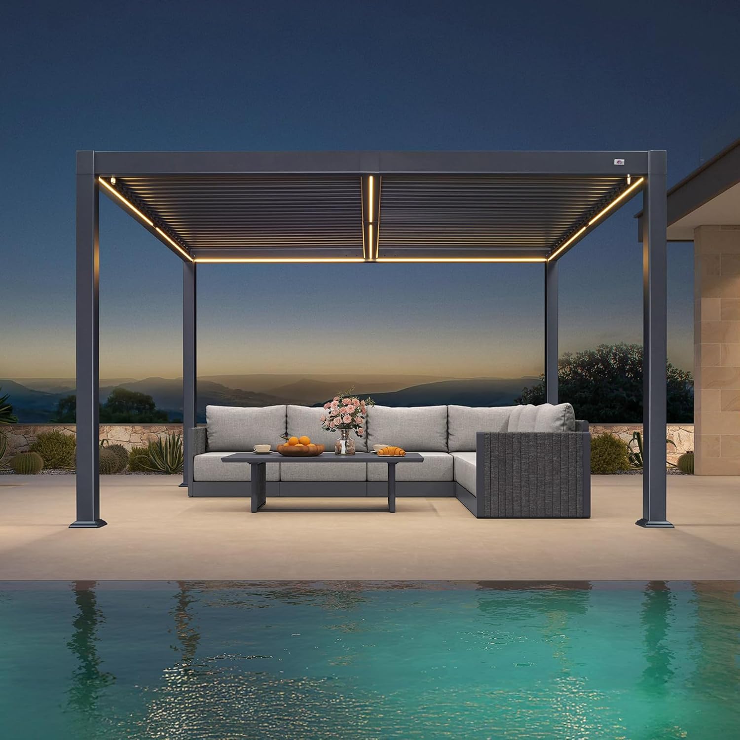 jardinito - Pergola bioclimatique - 3 x 3,65 m - aluminium, lames orientables, LED, imperméable