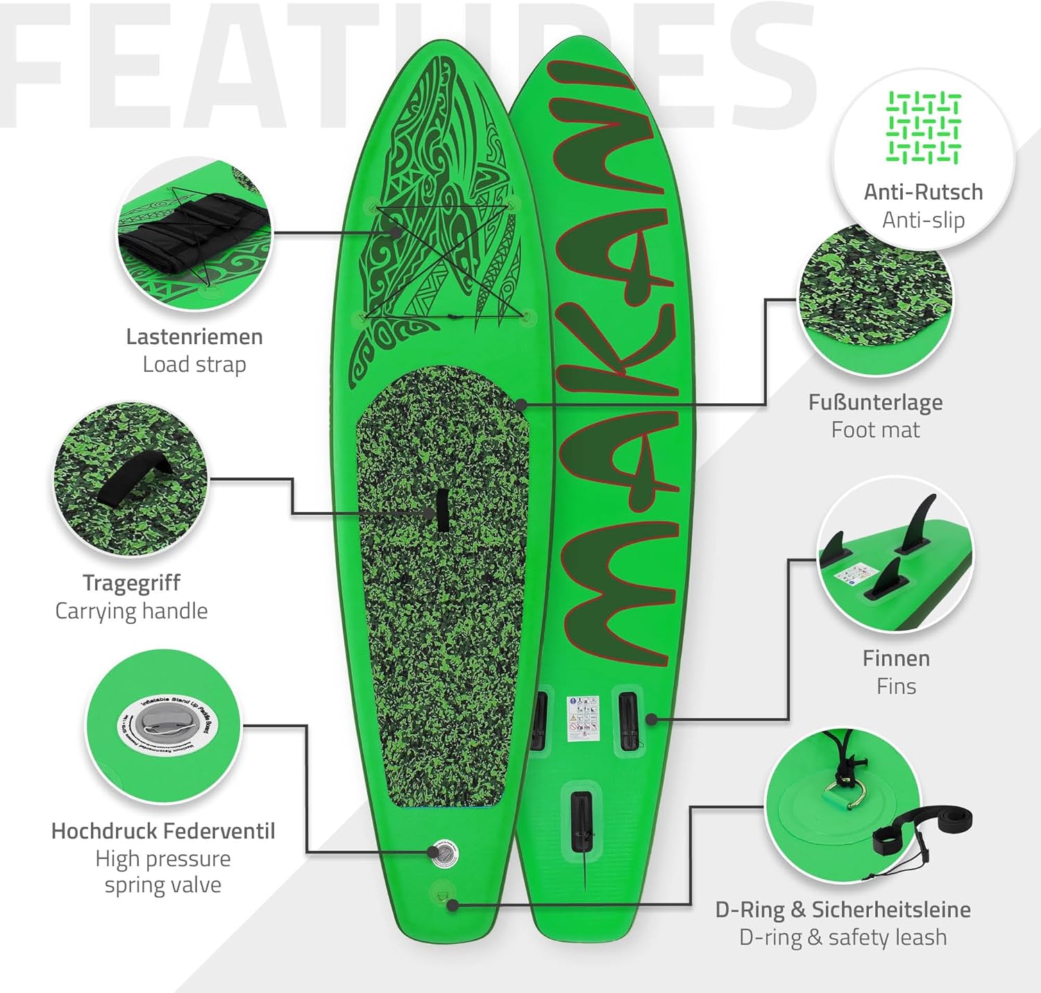 jardinito - planche stand up paddle - 305/308/320/380 cm - PVC, jusqu'à 150 kg, 10/15 cm d'épaisseur