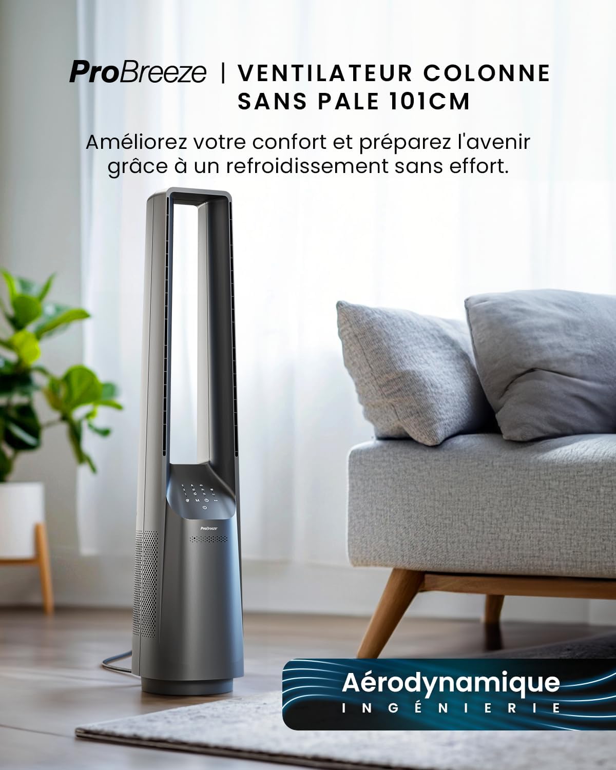 jardinito - Ventilateur tour 101 cm, 6 vitesses, oscillant, silencieux