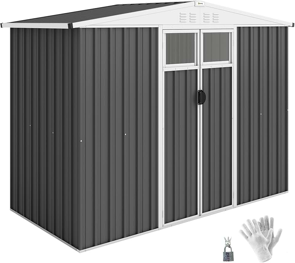 jardinito Abri de Jardin en métal 2,7 m² cabane de Jardin 246 x 117 x 180 cm cabanon Rangement Outils avec fenêtre, 4 évents et Porte verrouillable, cabanon Jardin extérieur en Acier galvanisé, Gris