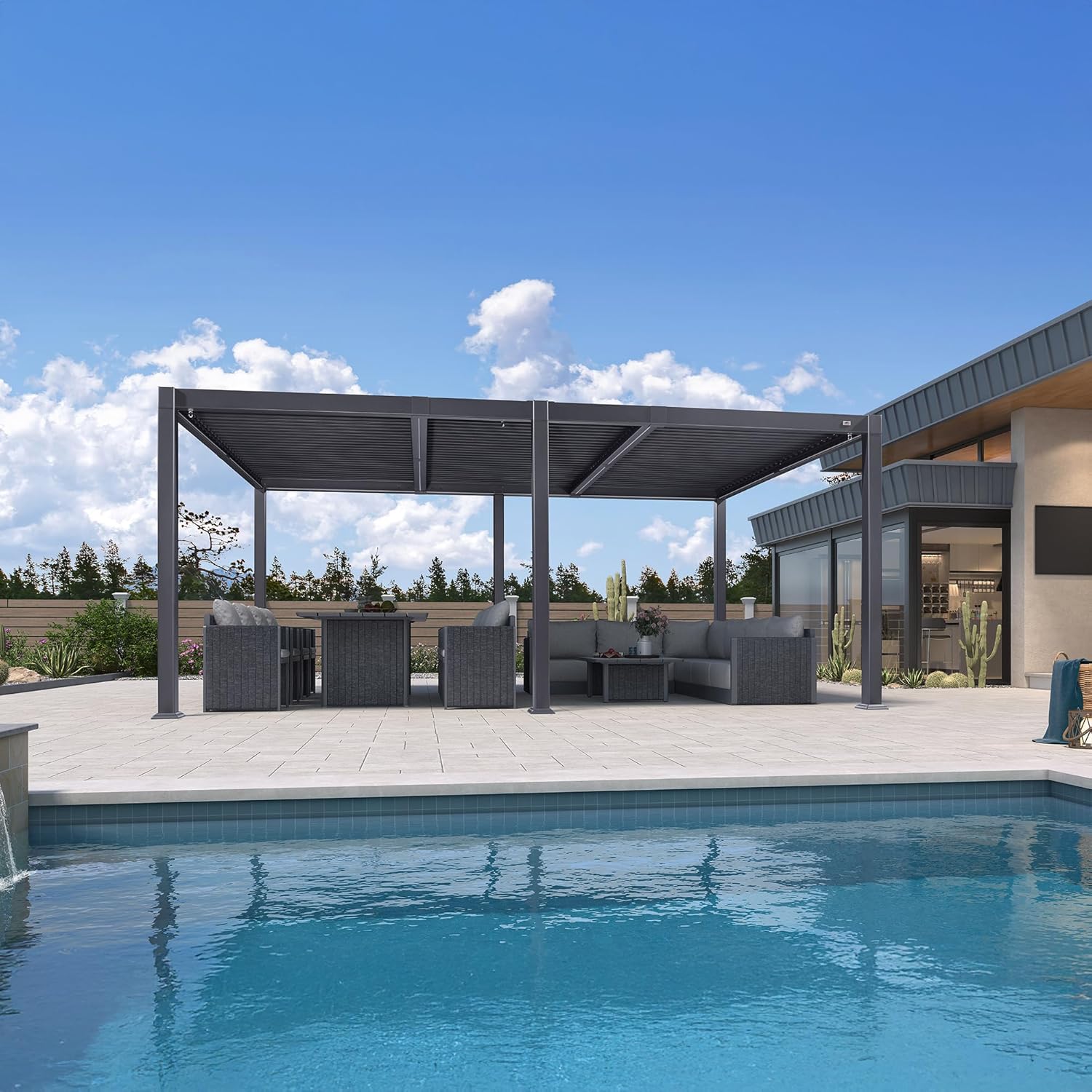 jardinito - Pergola bioclimatique - 3,5x5,5m - alu, lames LED, étanche