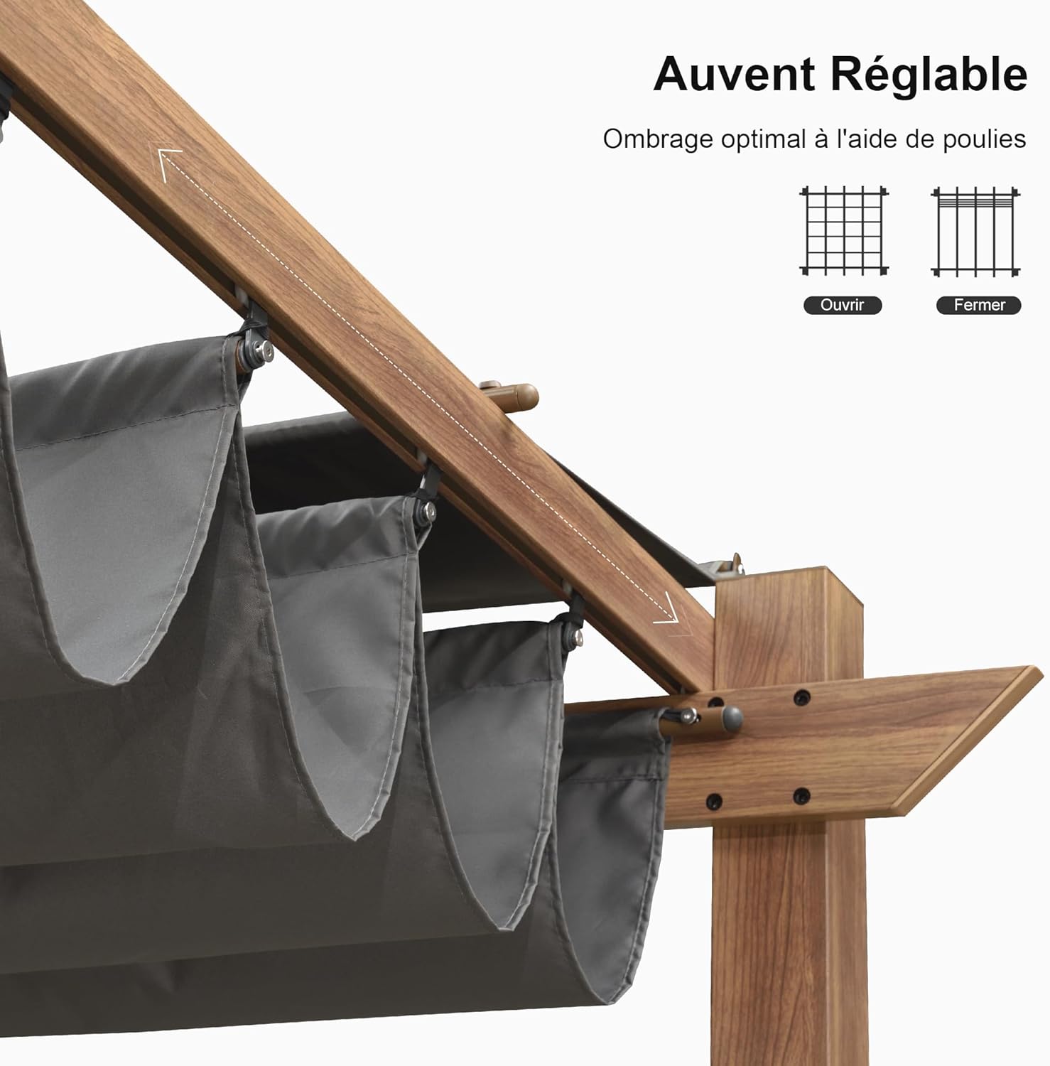 jardinito - Pergola aluminium - 4x3m - éclairage intégré, toit rétractable