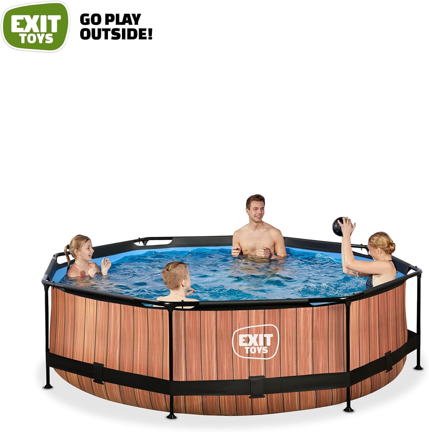 jardinito Piscine Tubulaire Wood - ø300x76cm - Piscine Hors Sol Ronde avec Pompe Filtrante à Cartouche - Entrée Basse - Idéal pour Les Jeunes Enfants - Cadre Stable - Design Unique - Marron