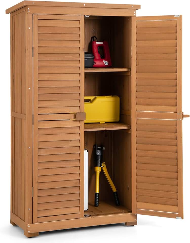 jardinito - Abri de jardin 160 cm - Bois, toit asphalte, 2 portes verrouillables, étagères amovibles