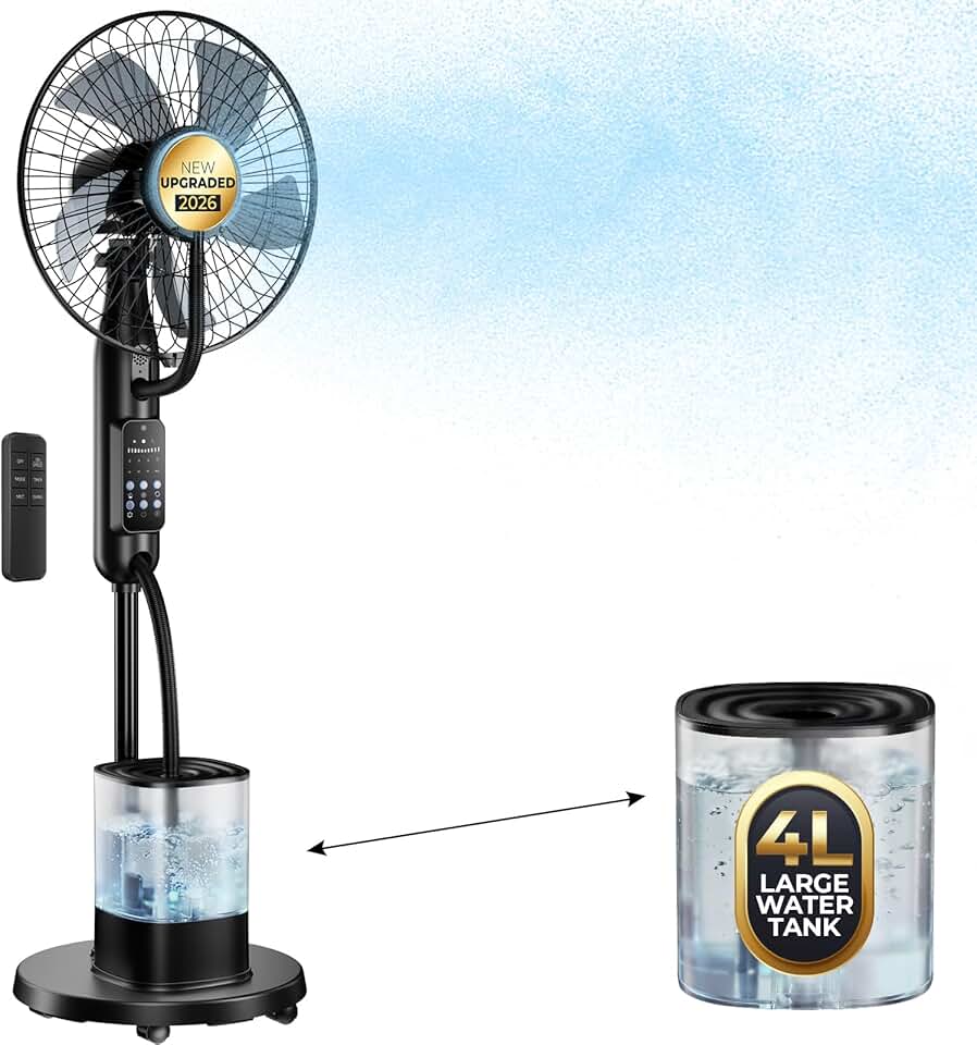 jardinito - Ventilateur Brumisateur Amélioré - réservoir 4L, oscillant, 5 vitesses, minuterie, télécommande, 7,5h