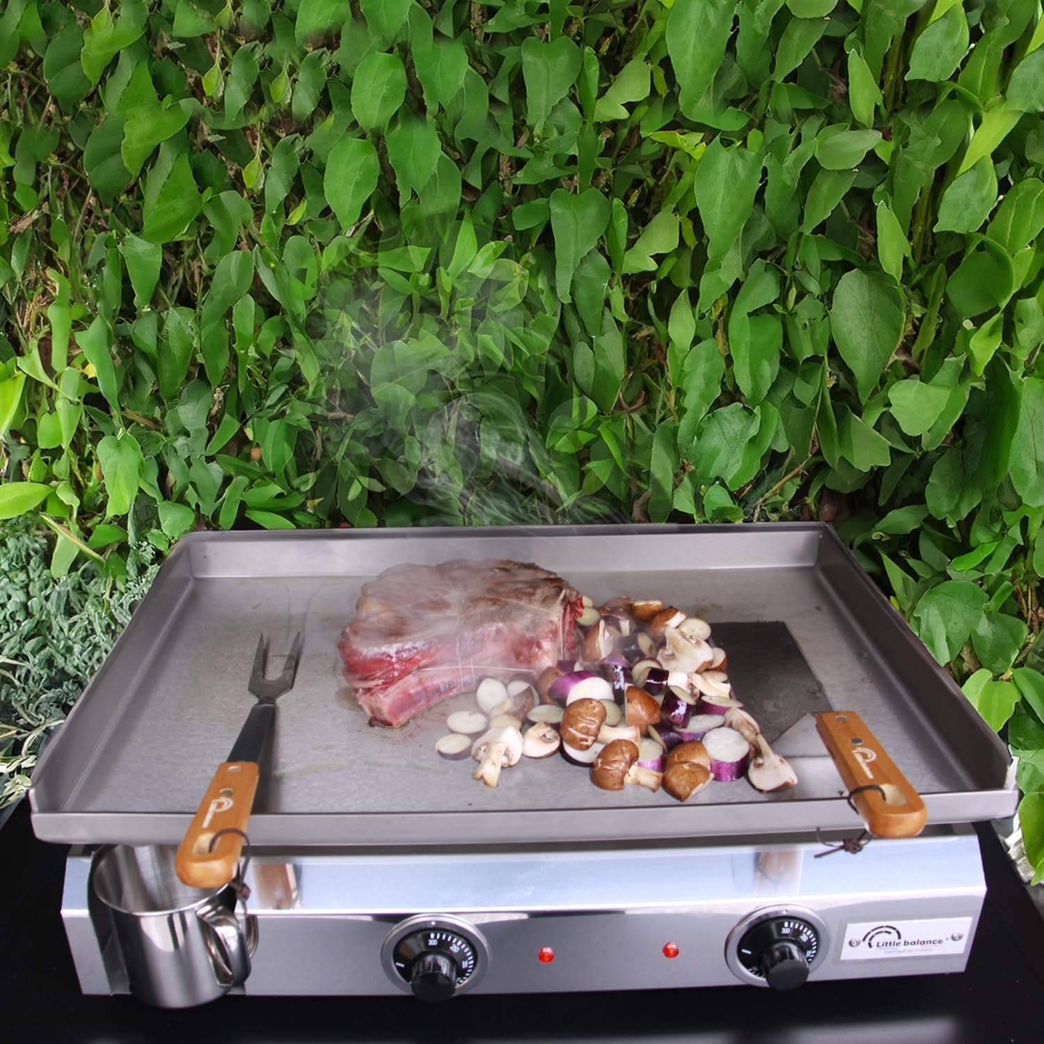 jardinito - Plancha électrique 2 zones inox 3000W, 60x40cm - 8679