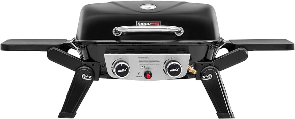 jardinito - Barbecue Gaz 2 brûleurs - 48x37 cm - tables pliables, 5kW