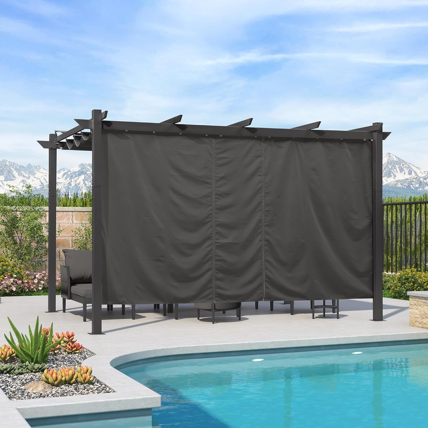 jardinito - Pergola Aluminium - 4x3m - Rideau, toit rétractable, imperméable