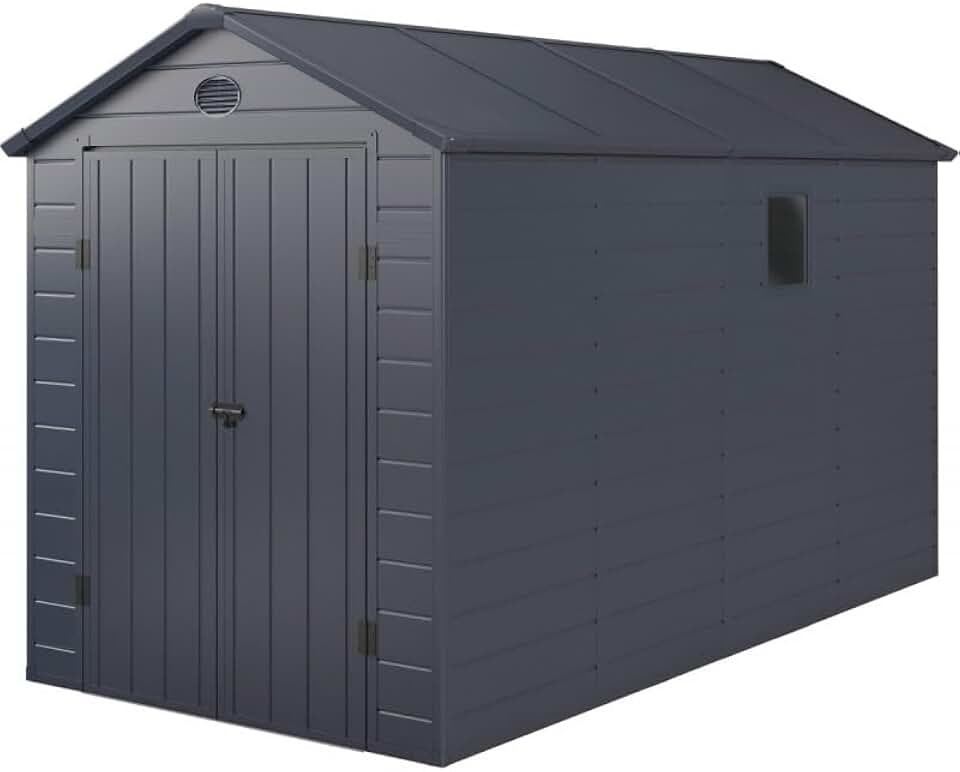 jardinito Abri de Jardin Résine Anthracite 6,99m² | Double Porte Verrouillable, Structure Acier Galvanisé | Kit de Fondation Inclus, Ventilation, Fenêtre, Garantie 10 Ans