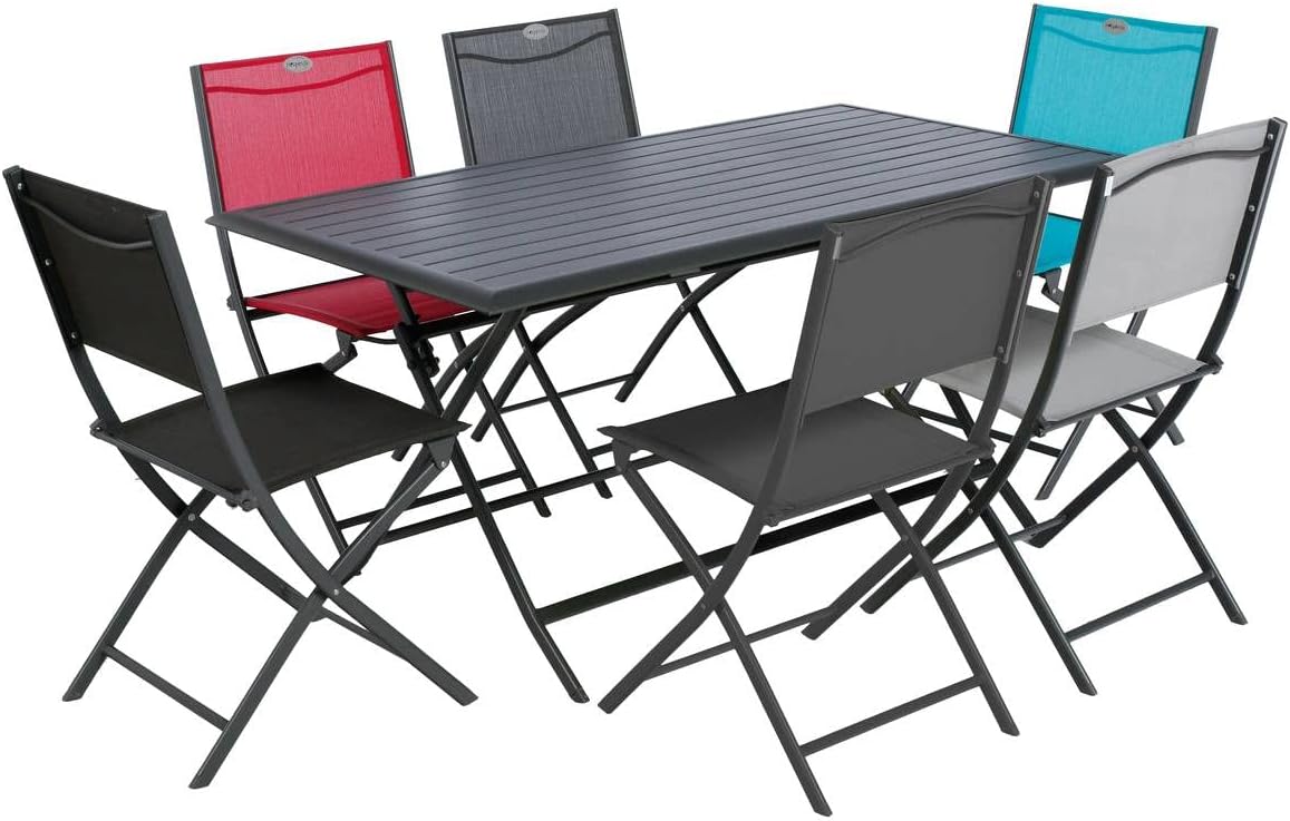 jardinito - Azua table de jardin pliante 6 places, aluminium gris